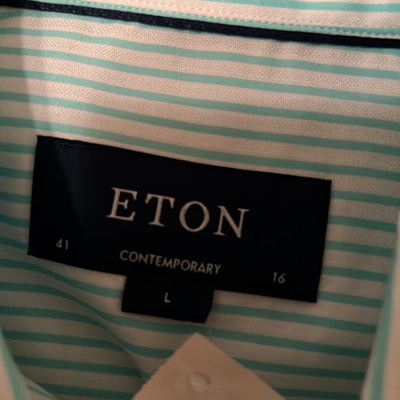 19. Eton Contemporary Mens Dress Shirt in Mint-Green Stripes - Picture 12 of 14